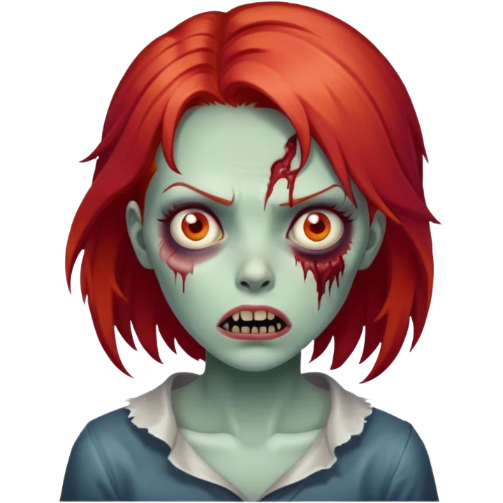 zombie girl with red hair, scary face emoji