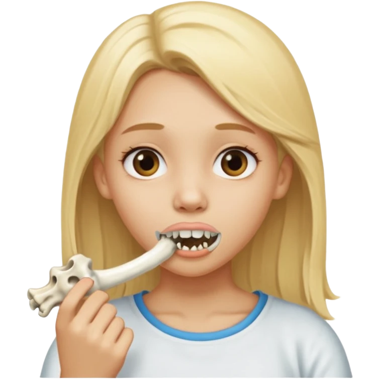 Blonde girl with a bone in her mouth with epiphysis only on the bond end that’s out her mouth emoji