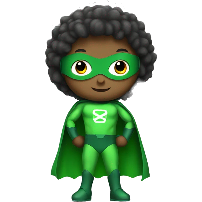 cute mini superhero with green clothes full body saying hello emoji