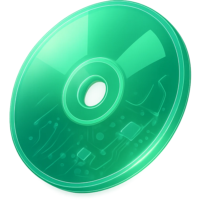 A minimalist CD disc with abstract pattern, glowing effect, green color emoji