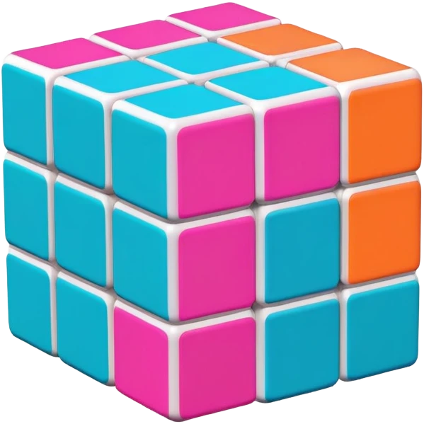 A 3x3 Rubik's Cube partially solved, with 90s American colors like teal, hot pink, neon orange, and electric blue, minimalist design emoji