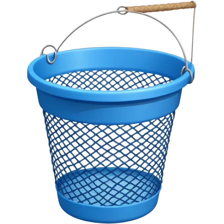 A small bucket with a fishing net leaning against it.
 emoji