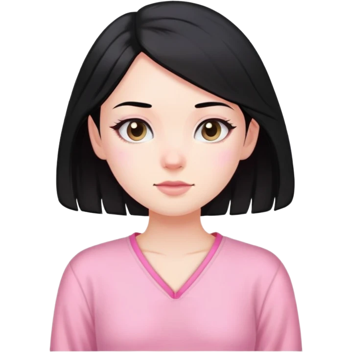 pale-skinned girl, shoulder-length black hair, pink loungewear emoji