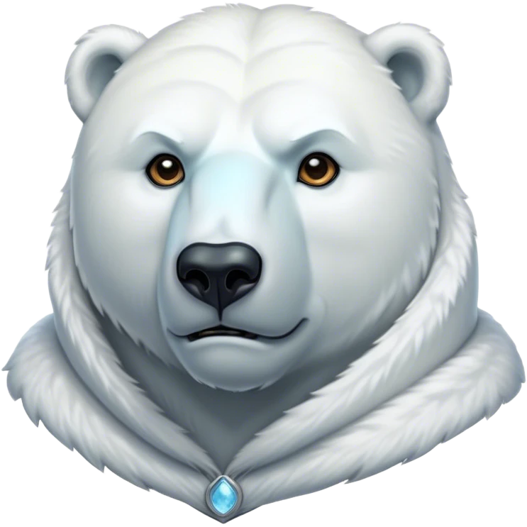 Cinematic Noble Polar Bear Portrait Emoji, Poised and regal, with a strong, muscular build cloaked in thick, snowy fur and piercing, determined eyes, Simplified yet sharp and sophisticated features, highly detailed, glowing with a soft, dignified polar glow, high shine, intelligent and majestic, stylized with an air of arctic authority, focused and commanding, soft glowing outline, capturing the essence of a watchful and confident guardian that feels as though it could step out of the screen with effortless authority! emoji