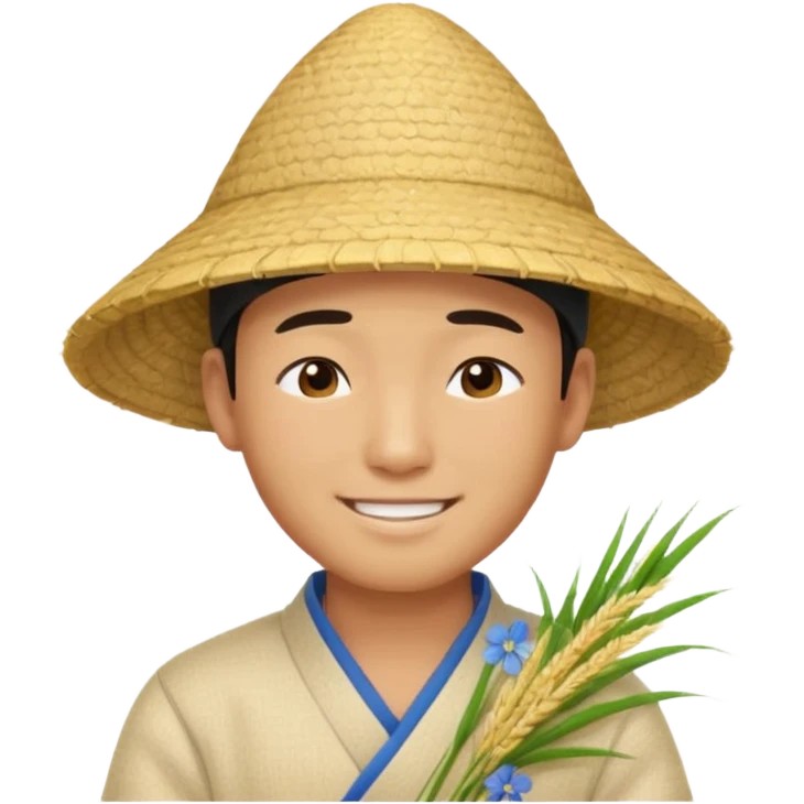 Asian guy with a rice hat, eyes closed emoji