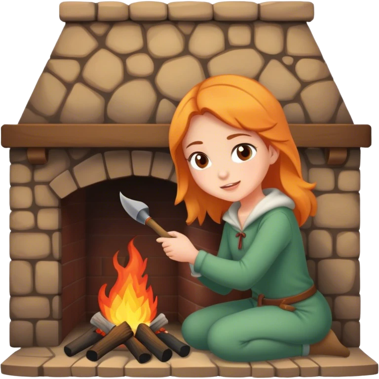an epic girl making a fire in the fire place emoji