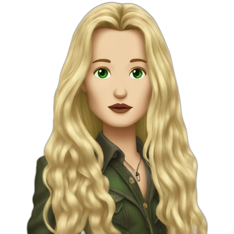 Johnny Depp kiss blond woman with green eyes amd very very very long hair emoji