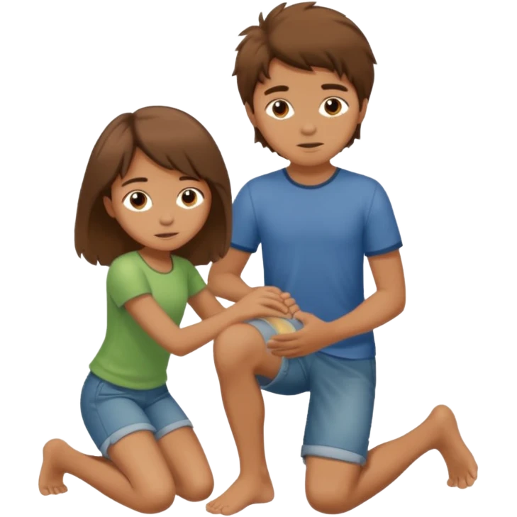 barefooted boy with messy brown hair yellow putting his foot on a kneeling girl emoji