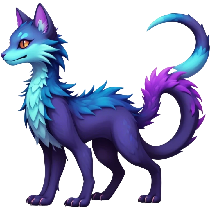 Kawaii dark gloomy bio-luminescent abyssal colorful edgy fantasy ethereal feline-vernid-sergal-fursona animal creature with a tufted tail full body emoji