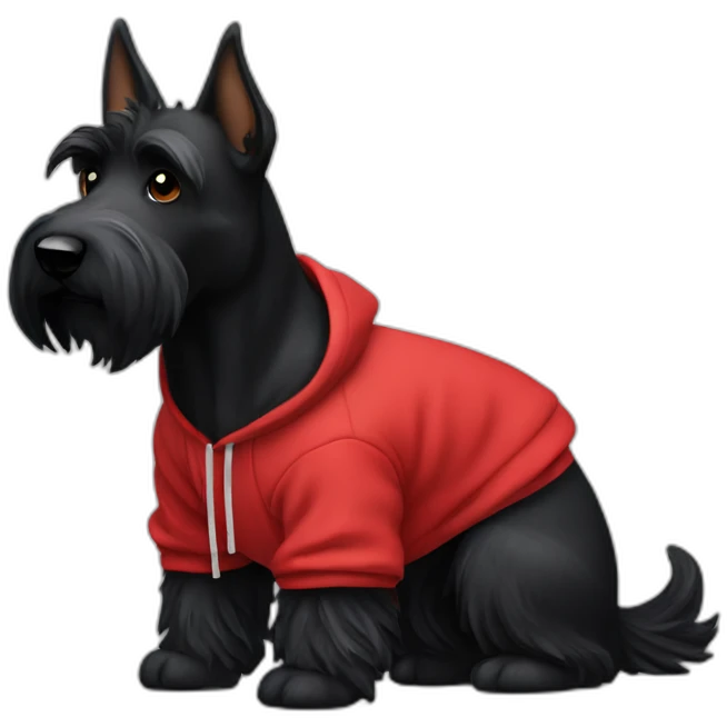 Black Scottish terrier dog wearing a red hoodie emoji