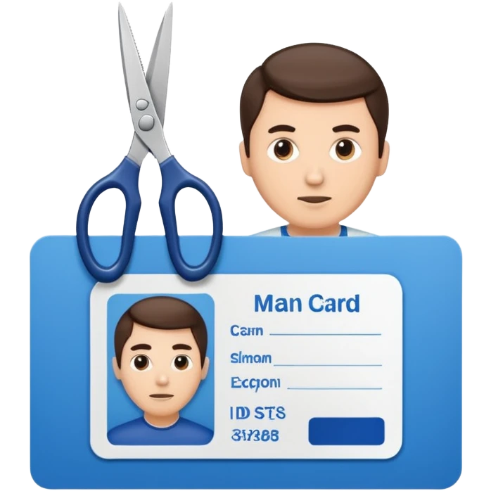 Scissors cutting a man ID card in 2 parts.hyper realistic emoji