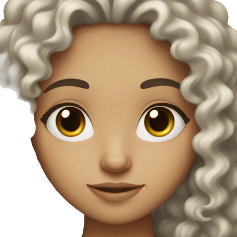 A brunette girl with curly hair and white skin and brown eyes emoji