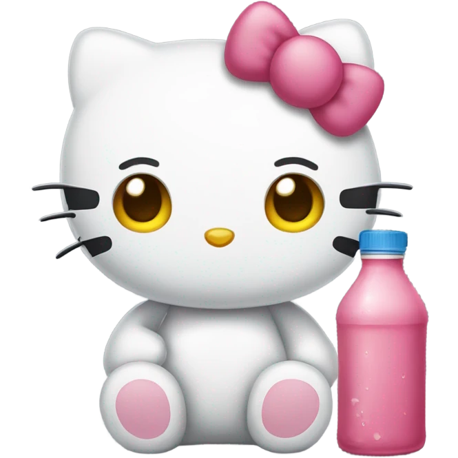 Hello kitty Crying sad tears depressed with a bottle hello kitty emoji