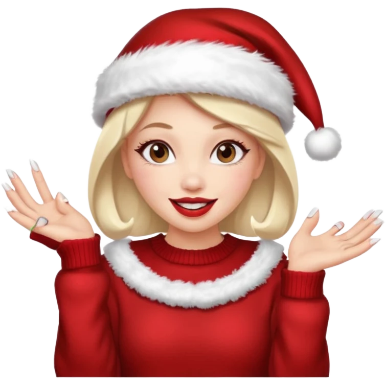 Sassy, cunty, girly Santa with big lips, fake nails, and a sweater, and a santa hat emoji