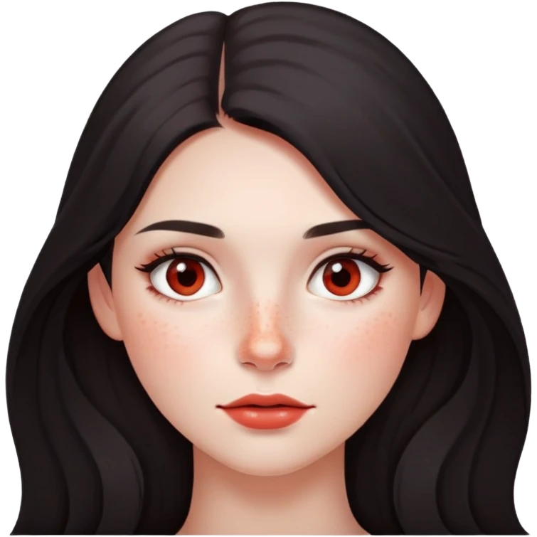 girl with dark long hair, subtle makeup, and red freckles across nose and cheeks emoji