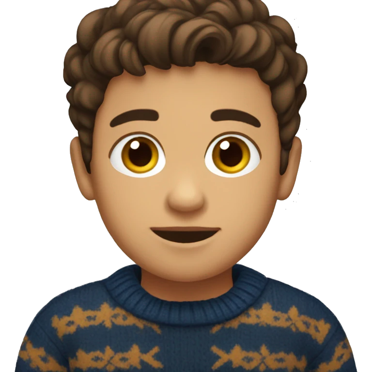 young boy, young hispanic, brown hair, short hair, brown eyes, dark blue winter sweater emoji