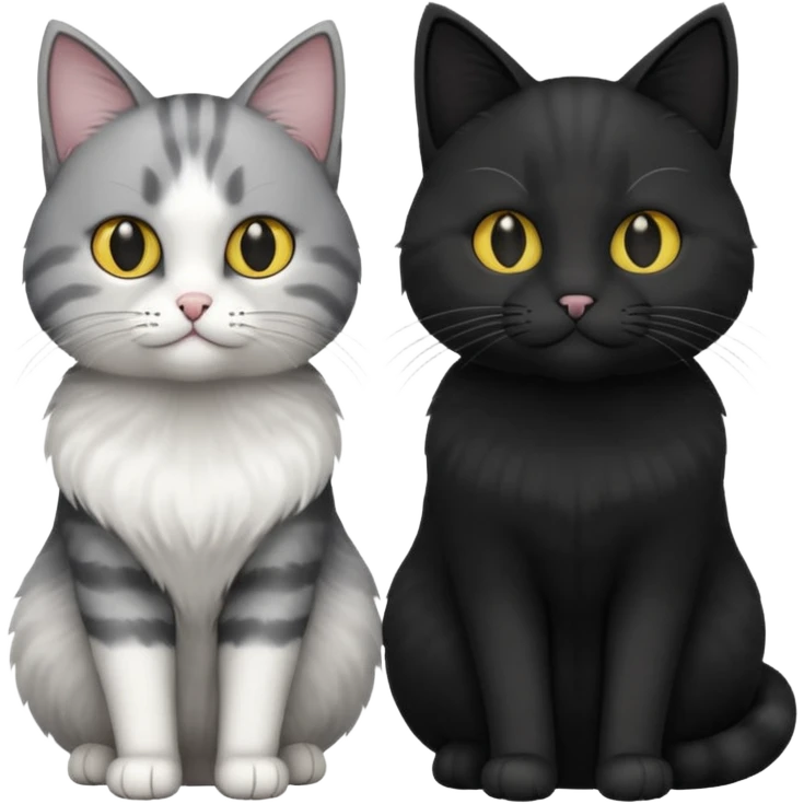 White and grey cat and black cat emoji