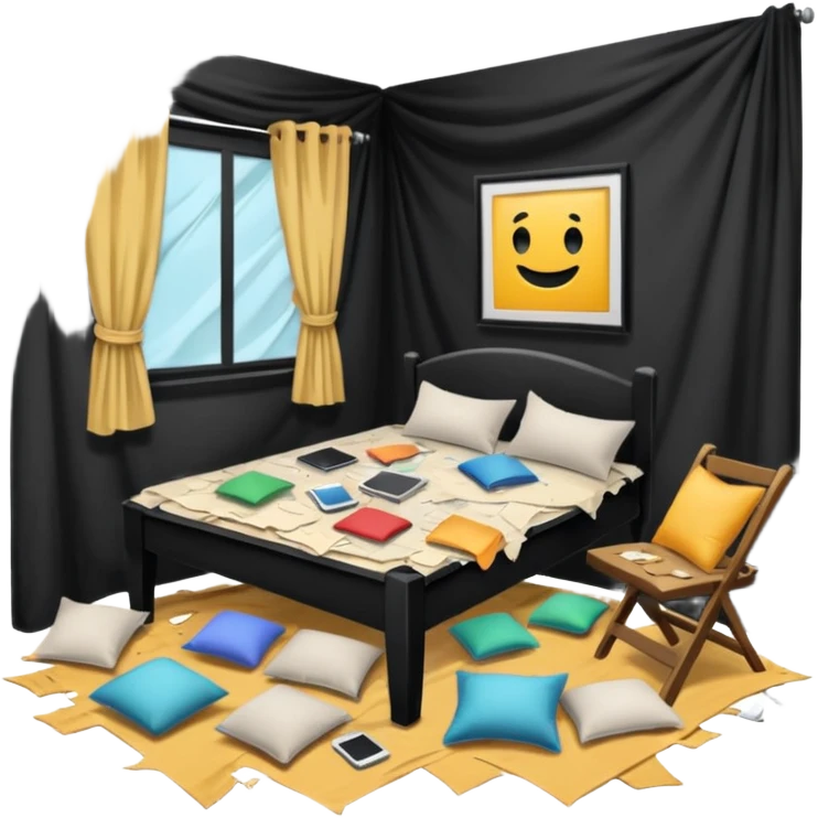 The tables and chairs were upside down. Curtains were ripped, the beds were messed up, the pillows were all over the floor! emoji