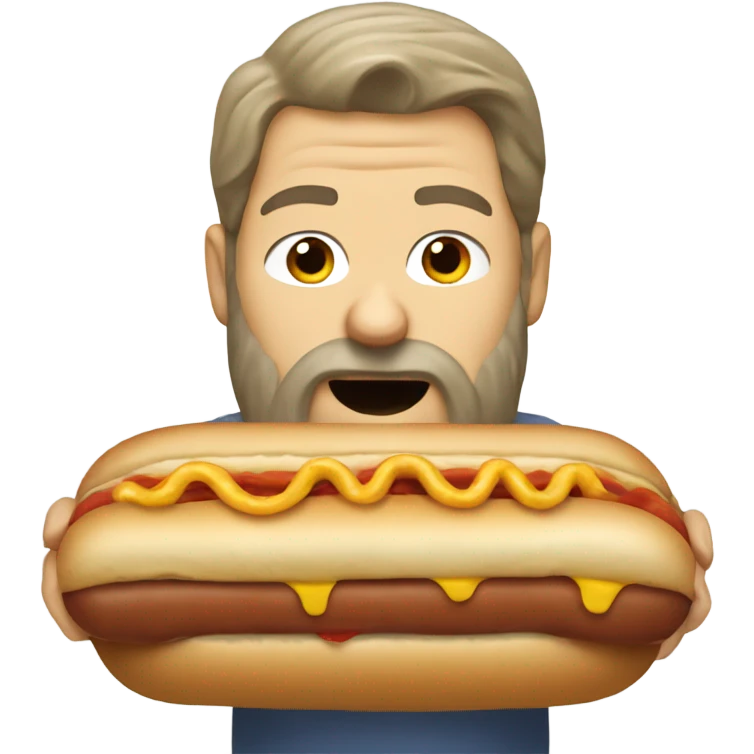 Big bearded white guy eating a hotdog emoji