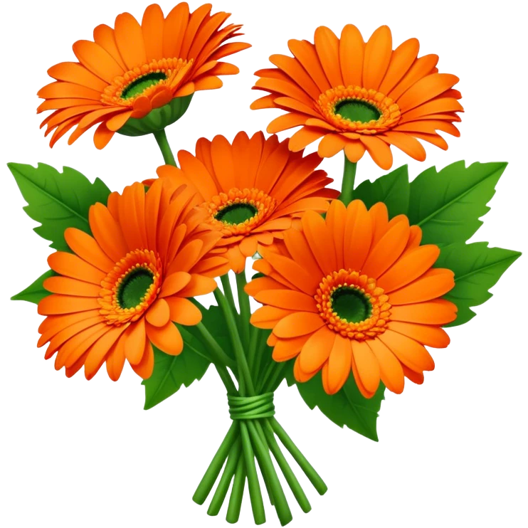 bouquet Vibrant Orange Gerbera Daisy, luxuriant, leaf, bud emoji