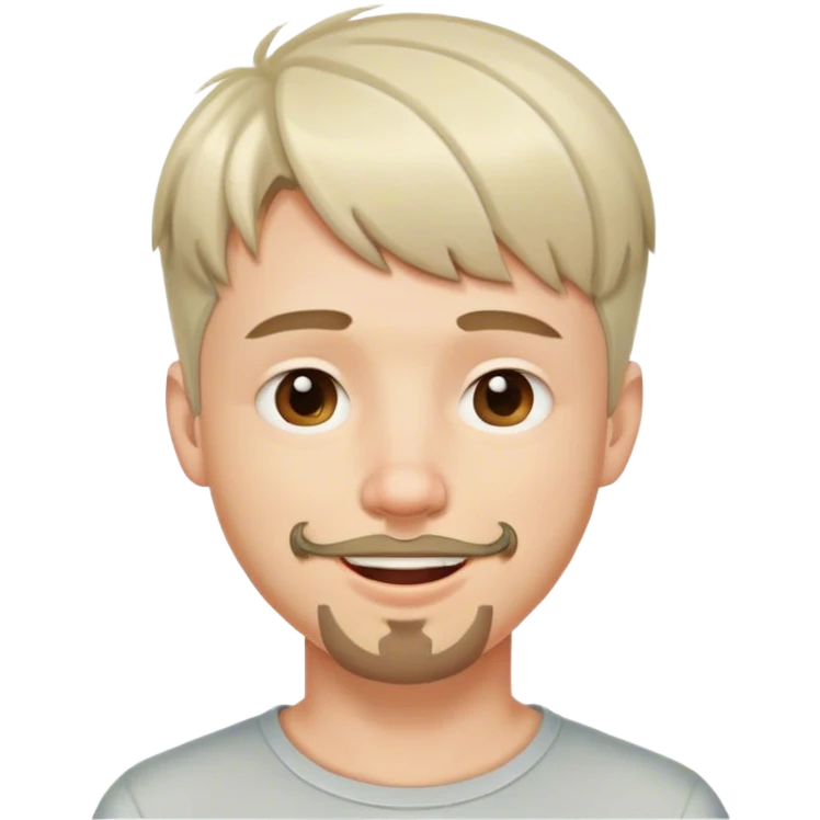 Cute white male, short medium colored hair with bangs and goatee, nose and lip piercing,  smiling with mouth closed emoji