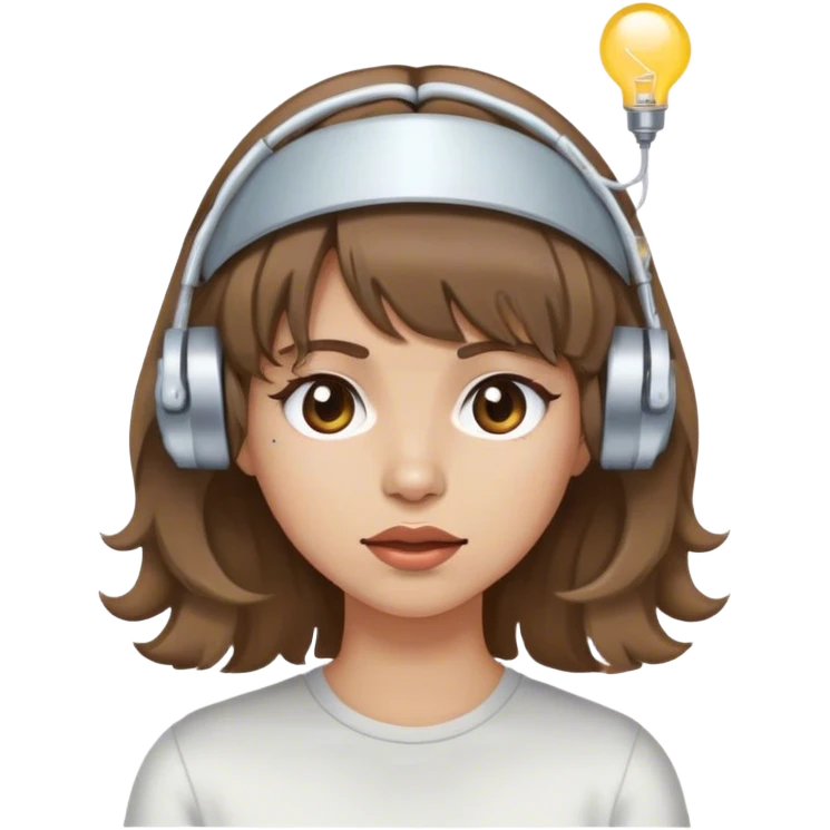 girl with light skin tone wavy brown hair and bangs wearing electrodes on her head while looking drunk emoji