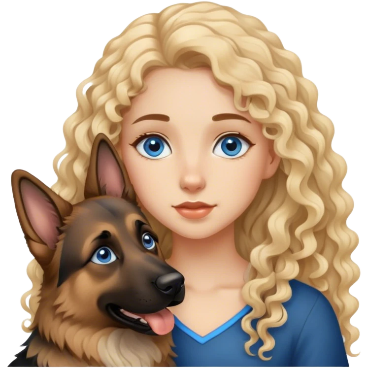 German Shepherd ,  Curly Long hair girl and light Skin and Blue eyes  emoji