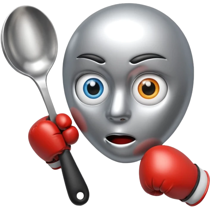 a spoon with the handle, with eyes and boxe gloves emoji