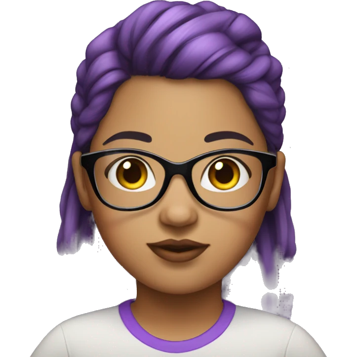 Chubby girl with black and purple highlights hair using glasses  emoji