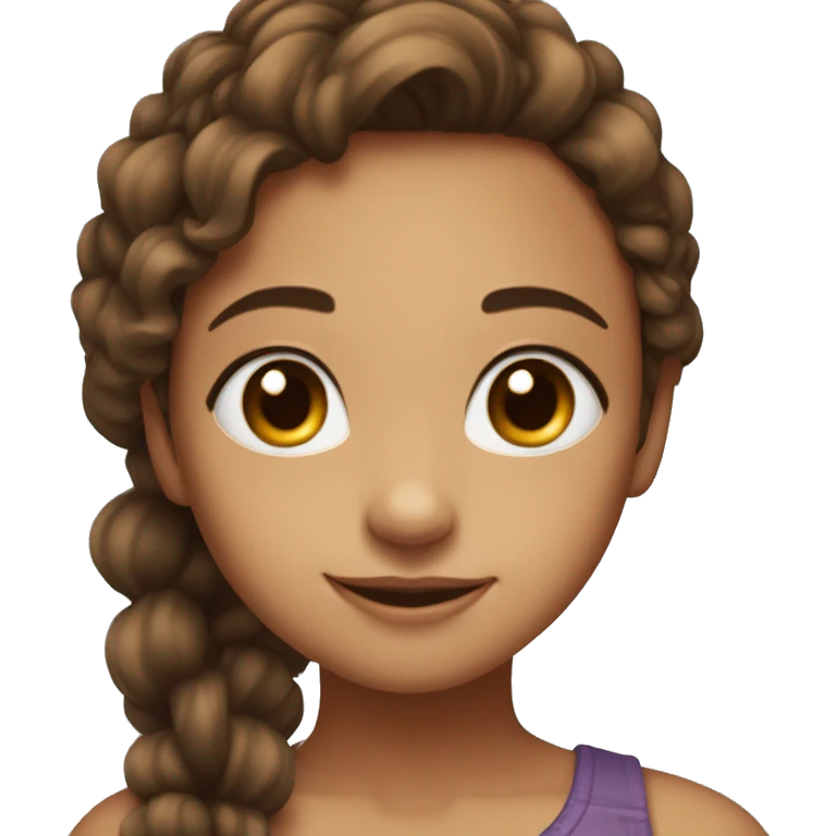 Tail girl with brown straight and a little bit curly hair, brown eyes, straight and long beautiful face, looking straight to the camera emoji