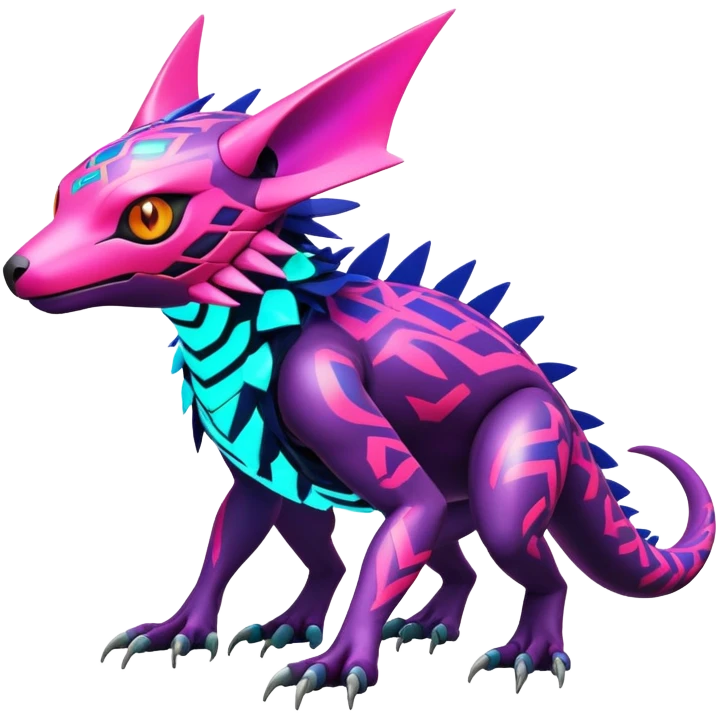 Tropical futuristic lush warm-colored modern colorful neon-colored cyber-Fakémon-Digimon-Trico-Vernid-creature emoji