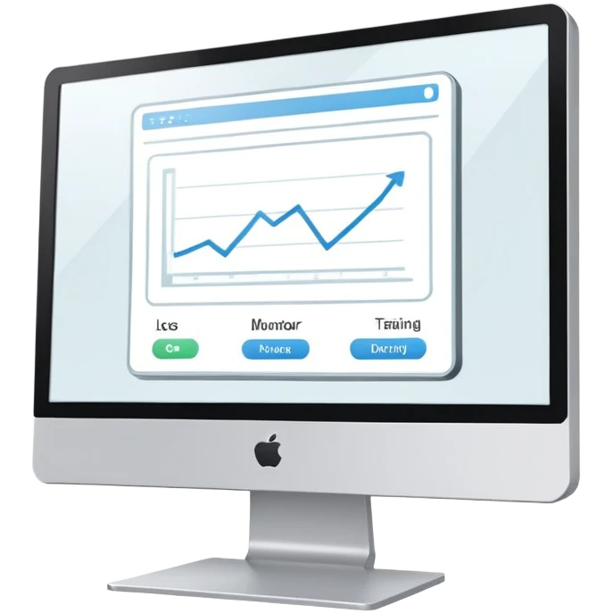A flat-style illustration of a computer monitor displaying a simple design interface, symbolizing digital design training. The monitor is sleek and modern, rendered in minimal detail. Clean, cartoon style, white background, iOS emoji aesthetic. emoji