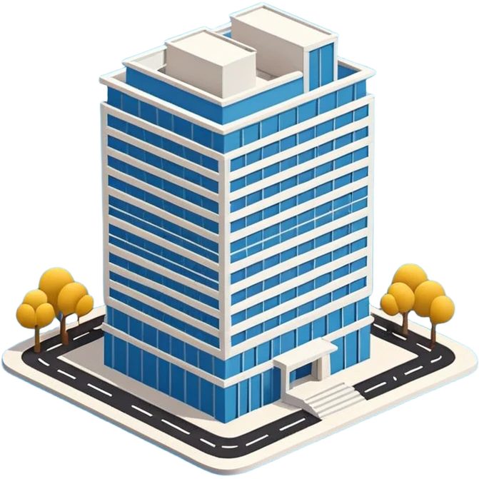 Emoji-style illustration of a BIM model (3D building model), flat vector look, bold outlines, minimal details, no background emoji