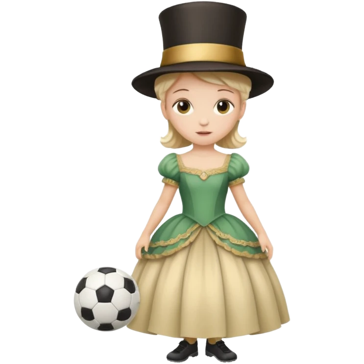 a child in a theatrical hat with a soccer ball in his hands and in a ball gown emoji