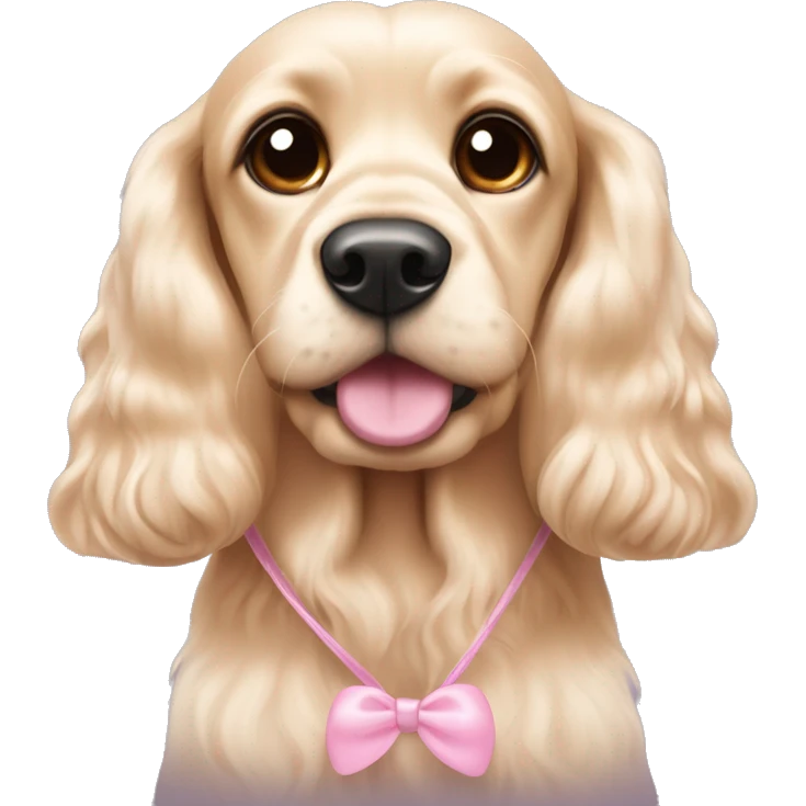 Blond cocker spaniel wearing two light pink sleighbell emoji