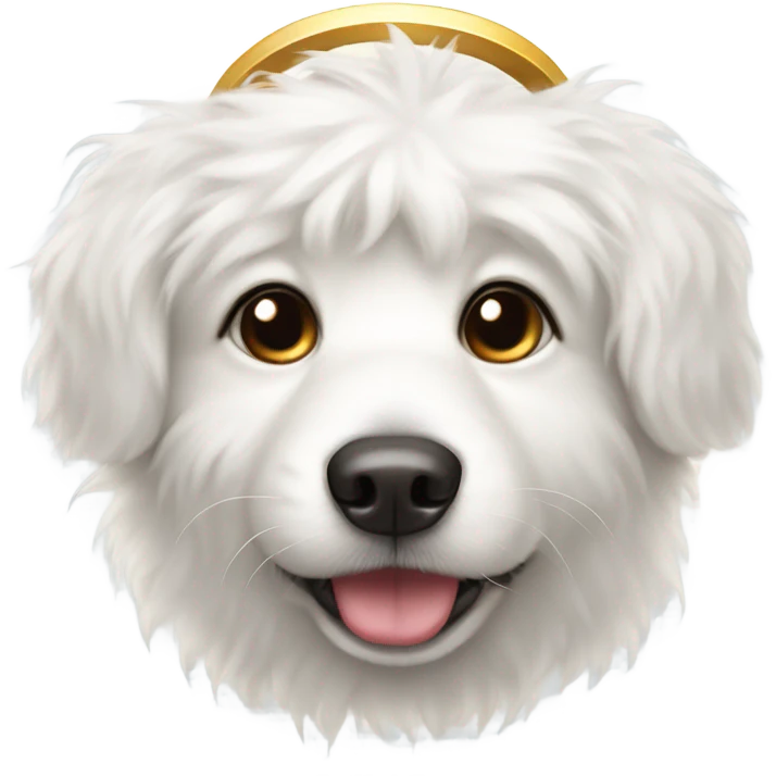 Cute all White fluffy dog with halo over head ears are flat emoji