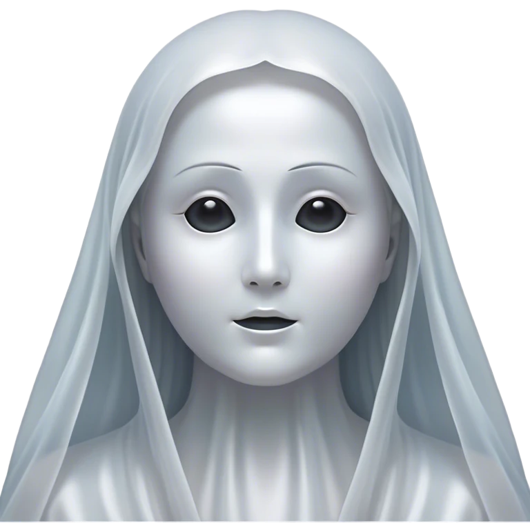 Cinematic Noble Ghost Portrait Emoji, Ethereal and dignified, with a flowing, translucent form in silvery-white hues, wispy and majestic, and a calm, otherworldly expression with deep, thoughtful eyes, simplified yet sophisticated features, highly detailed, glowing with a soft, spectral radiance, high shine, exuding regal mystery and quiet authority, with a soft glowing outline that captures the essence of a ghostly guardian drifting from another realm! emoji