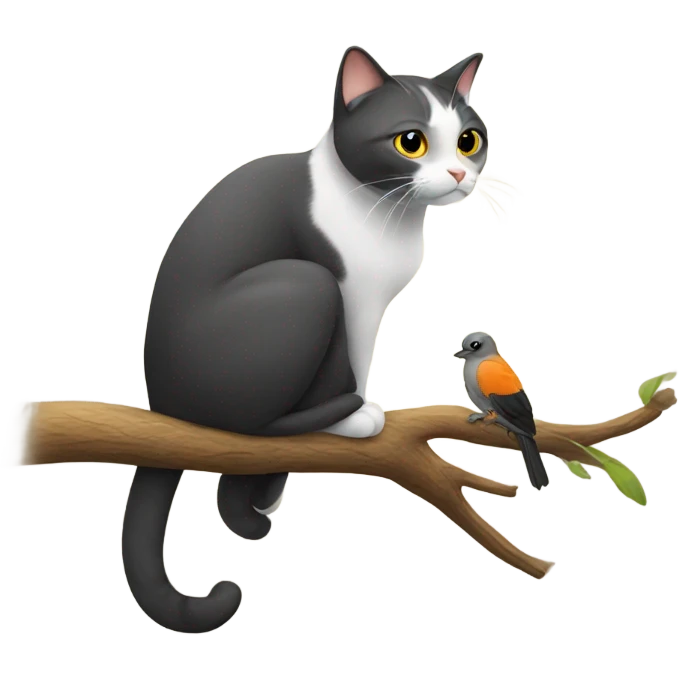 Cat sitting with a bird emoji