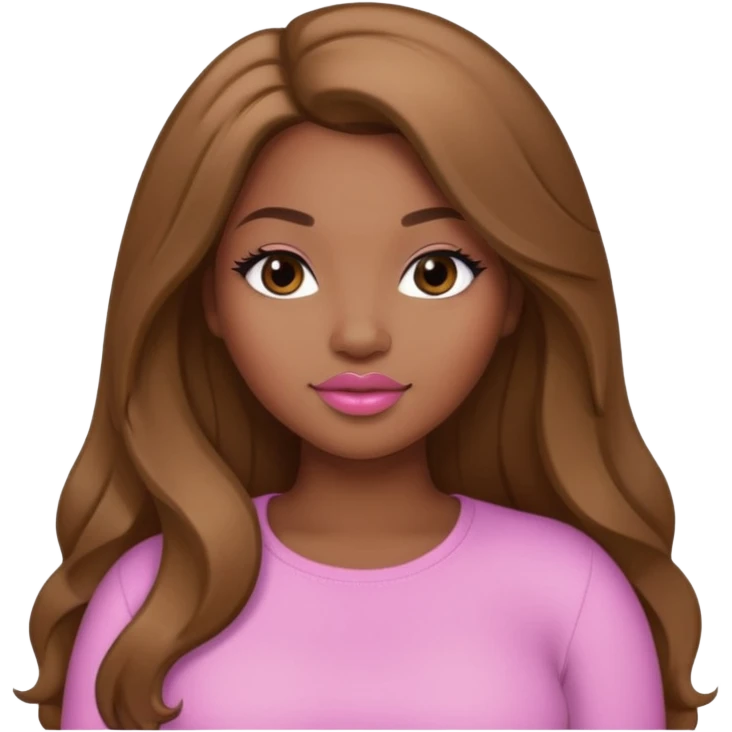 Curvy, light brown long hair, pretty black girl light pink lipgloss  emoji