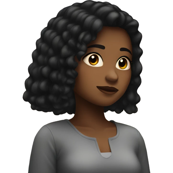 Girl with black hair looking at a sunset emoji