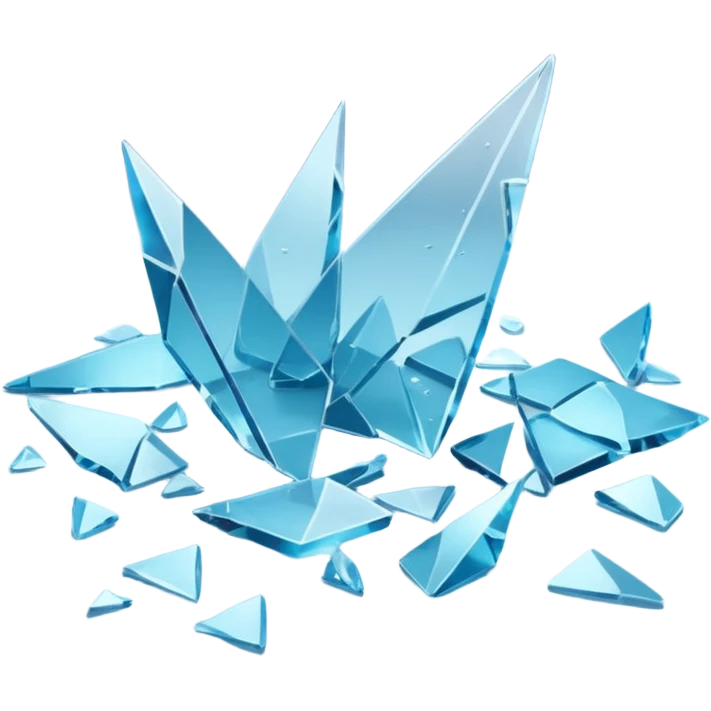 3D render of Broken Glass Shards, forensic investigation aesthetic, sterile clinical lighting, cool blue undertones, sharp high-contrast details, professional clean look. emoji