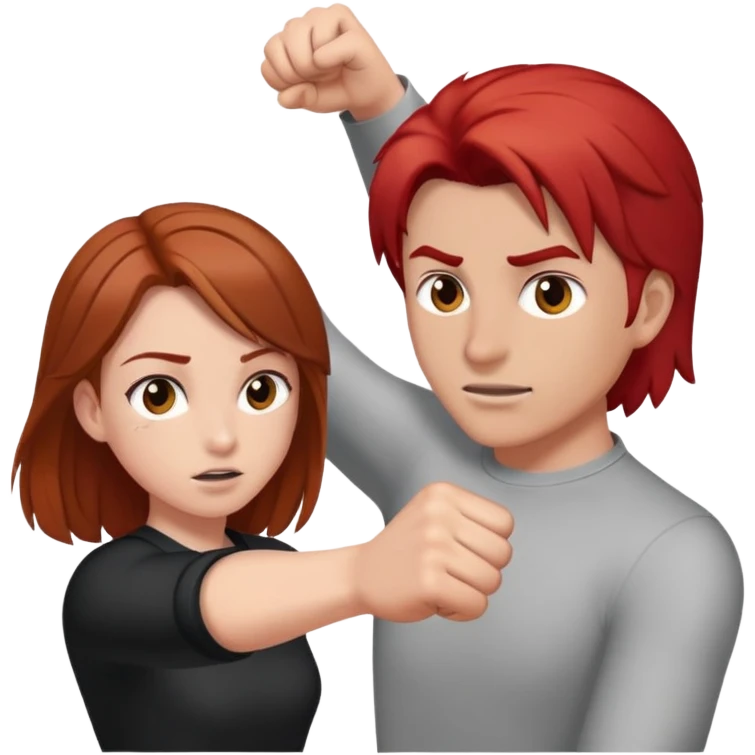 A girl with brown hair punching a man with shoulder length red hair  emoji