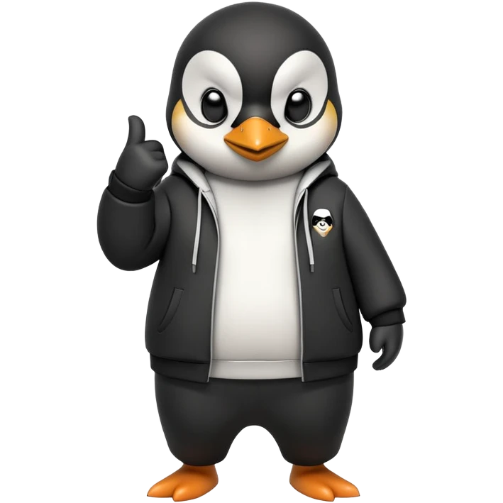 friendly anthropomorphised penguin wearing a mafia-style tracksuit, secretive scheming pose, soprano vibe, angry expression, walking quickly with a brisk purposeful stride, holding a knuckle duster emoji