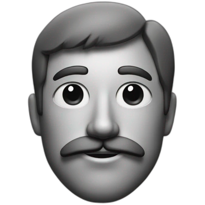 A man with side bangs and a mustache in the form of a square under his nose emoji