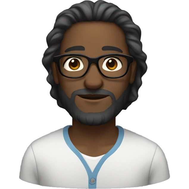 Brown dark skinned man with long hair with round glasses and beard  emoji