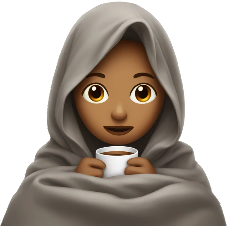 girl inside a blanket sipping coffee eyes closed emoji