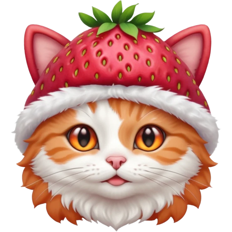 I want a cute cat with a strawberry hat emoji