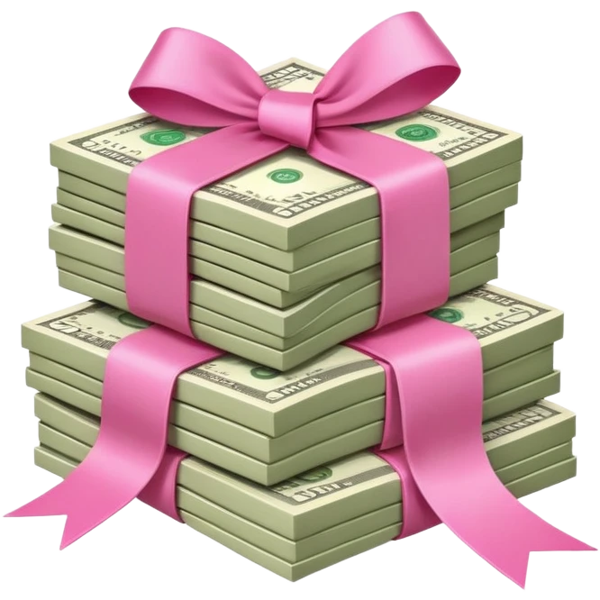 pilha de dinheiro com um laço rosa  emoji