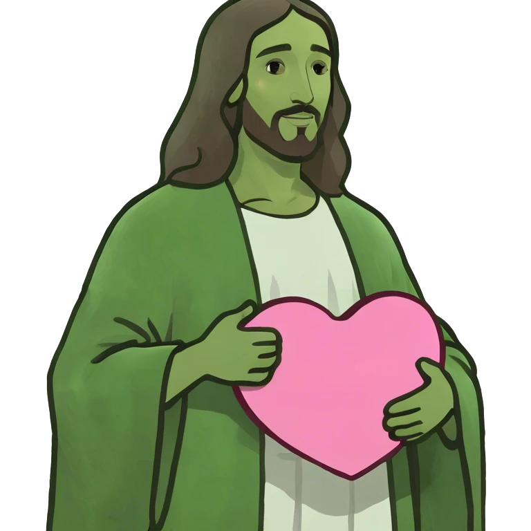 Jesus holding pink heart emoji