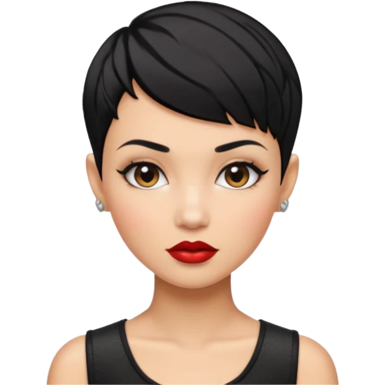 woman shaved half head  pixie cut textured black hair shiny glossy lips emoji